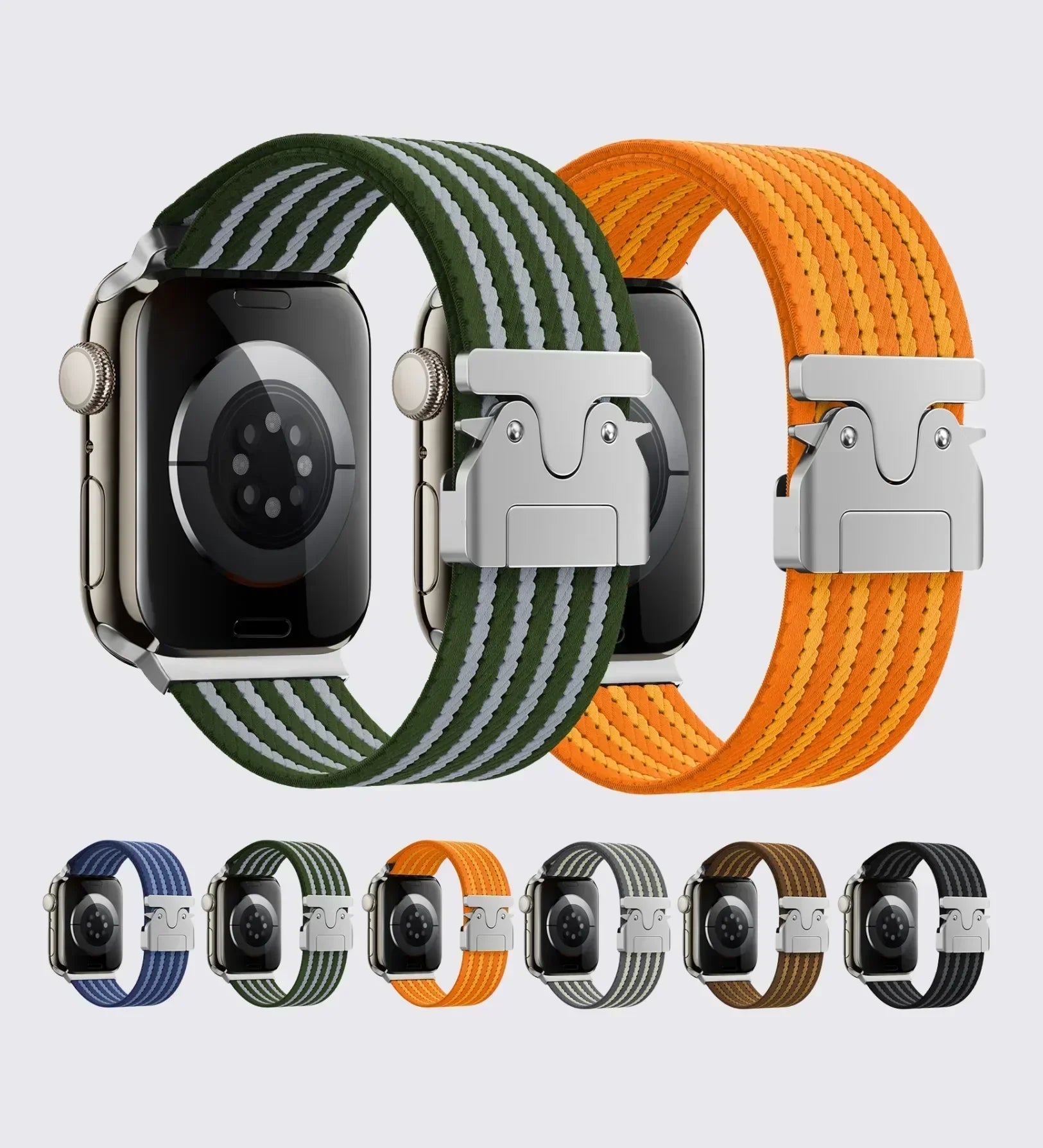 Parachute-Buckle Striped Nylon Apple Watch Band – Brown
